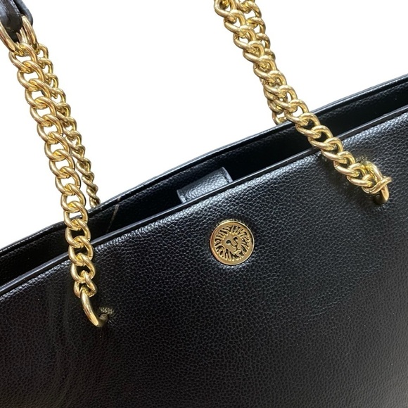 Anne Klein Black Chain Strap Pebble Faux Leather Part Quilted Shoulder Tote Bag - Picture 5 of 15